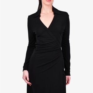 Diane Von Furstenberg Black Long Sleeve Collared Wrap Dress